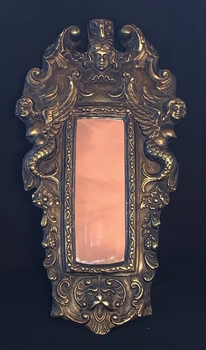 Unique Winged Mermaids Cherubs Ornate Baroque Chalkware Wall Mirror 24x13"
