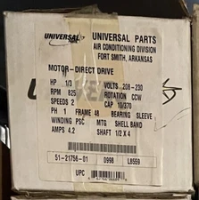 Rheem Blower Motor - 1/3 HP, 1 Phase, 2 Speed, 208/230V, 825 RPM - 51-21756-01