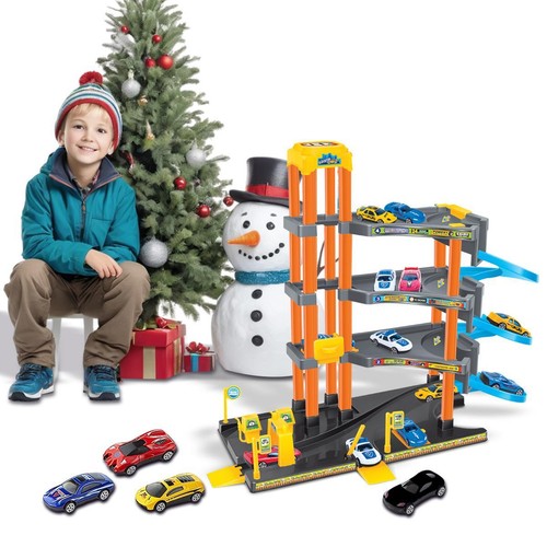 4-Storey Parking Garage Toy Elevator Service Stations 4 Vehicles Ramp Lift Toy - Picture 9 of 11