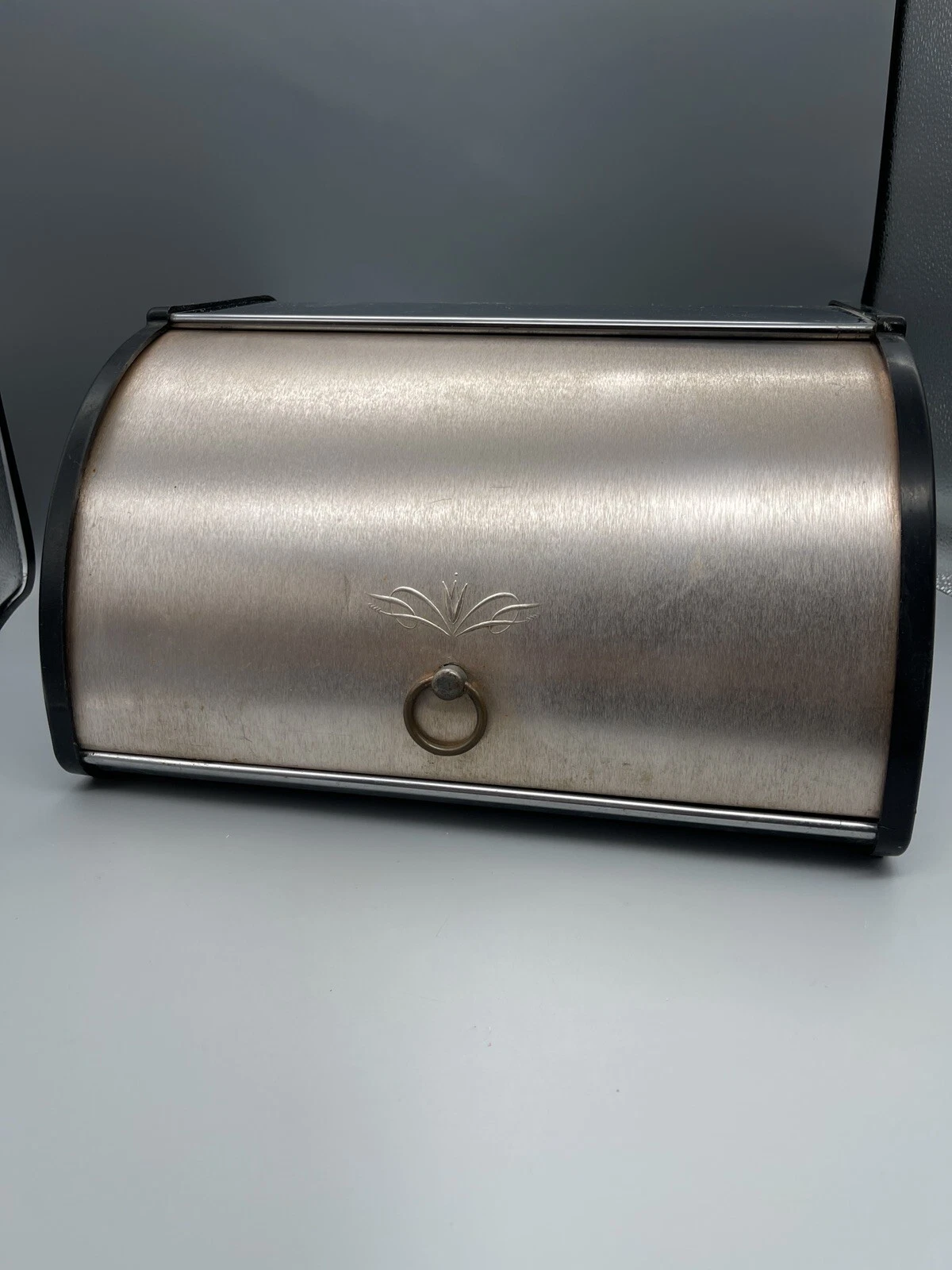 Vintage Mid Century Copper Tone Aluminum Breadbox chrome 14” x 12” x 7.5”