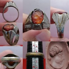 Roman engraving Antique Roman agate stone unique round Ring