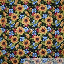 BonEful Fabric FQ Cotton Quilt Black Red Yellow Sun Flower Fall Leaf Holiday Dot
