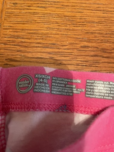Wonder Nation Girls Leggings Size 4-5 Pink With Multicolored Hearts - Picture 2 of 3