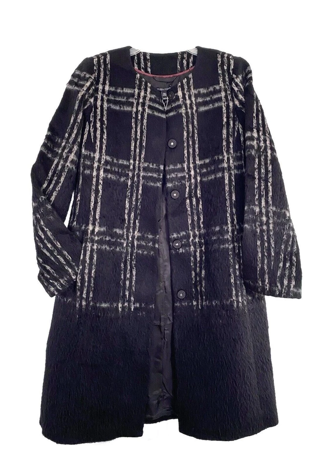Eileen Fisher Women’s Black Alpaca Wool Windowpane Plaid Coat, Size XS $698 NEW - Image 2 of 4