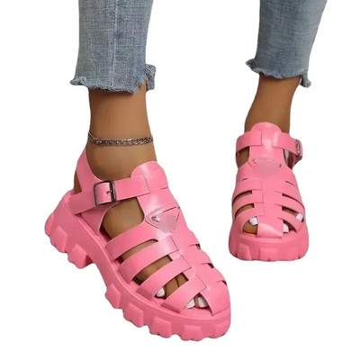 Summer Fashion Gladiator Women Narrow Band Cross-tied Platform Square Heel Peep