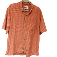 SIMMS Orange Check Plaid Shirt Men L Button Down Fishing Activewear Short Sleeve