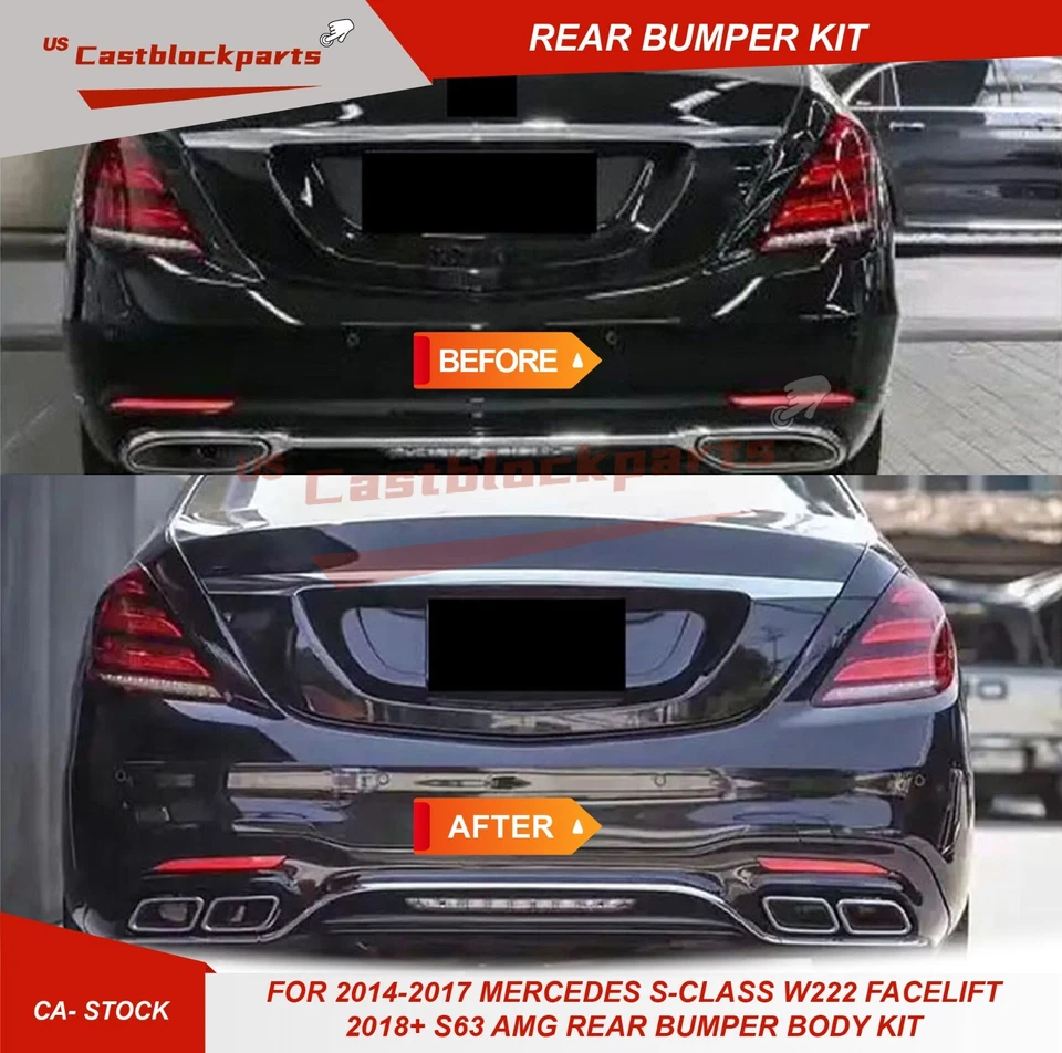 Kit de carrocería de parachoques trasero Facelift 18+ S63 AMG para Mercedes Benz Clase S 14-17 W222 Foto 3 de 4