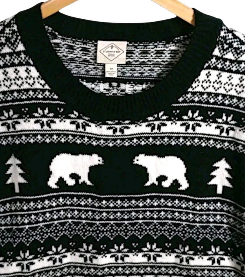 Suéter St. John's Bay Fair Isle Para Mujer 2X Osos Polares Negro/Blanco Acrílico Foto 3 de 4