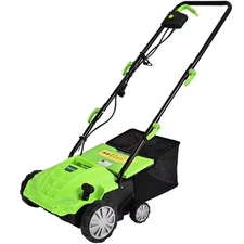 13 In. 12 Amp Corded Scarifier Electric Lawn Dethatcher W/40L Collection Bag Gre