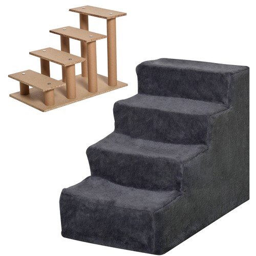 Portable Dog Stairs with Washable Plush Cover, for High Bed Sofa - Dark Grey - Picture 11 of 11