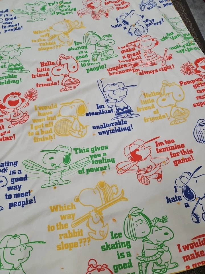 Vtg Peanuts Snoopy Blanket PEANUTS ALL SPORTS Quilt Handmade Woodstock Charlie  - Image 3 of 4