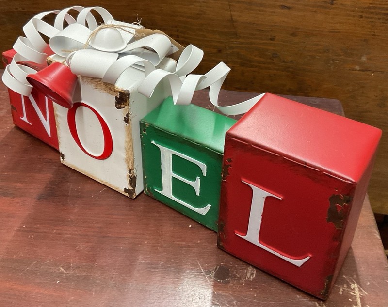 Primitive Christmas Metal Stack Of Noel 13” Long 