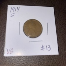 1914 S Lincoln Cent VG. $13