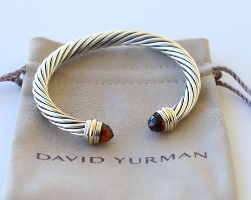 David Yurman Sterling Silver 7mm Cable Bracelet Citrine & 14K Gold size Medium