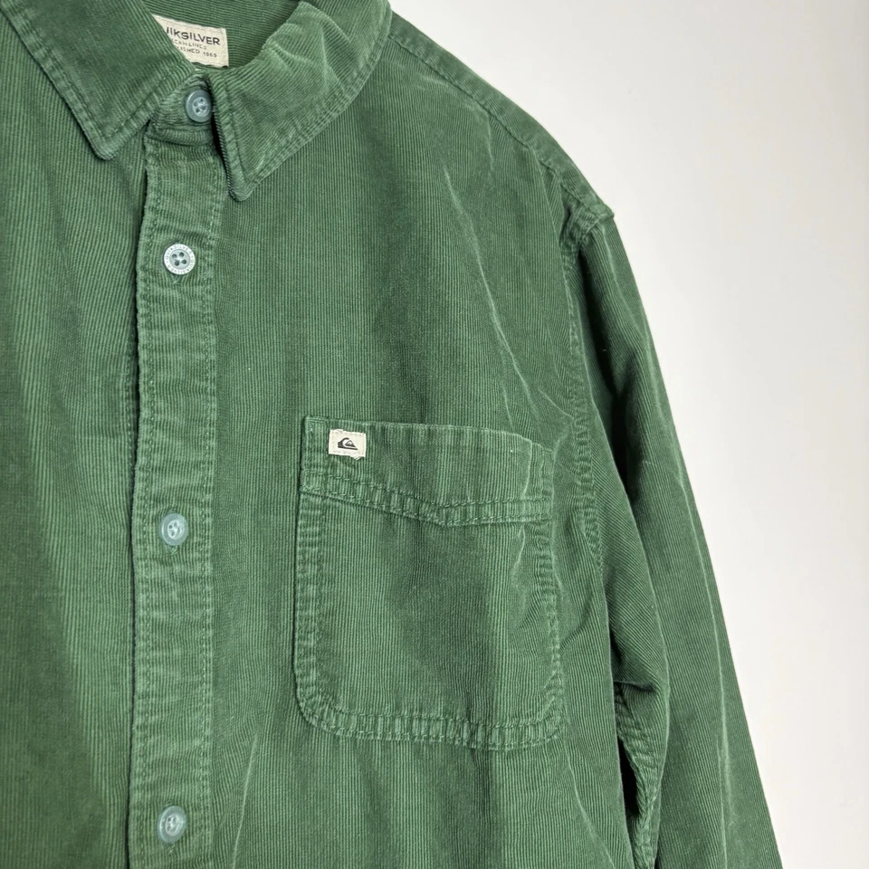 Quiksilver Shirt Men’s M Green Corduroy Vintage 90s Y2K Button-Up Long Sleeve - Image 3 of 4