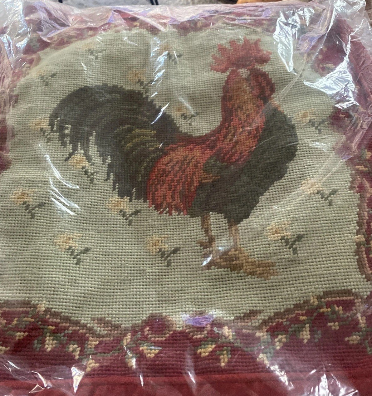 17x17” Red Rooster Needlepoint Chair Cushion Cover Case French Country Decor New