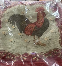 17x17” Red Rooster Needlepoint Chair Cushion Cover Case French Country Decor New