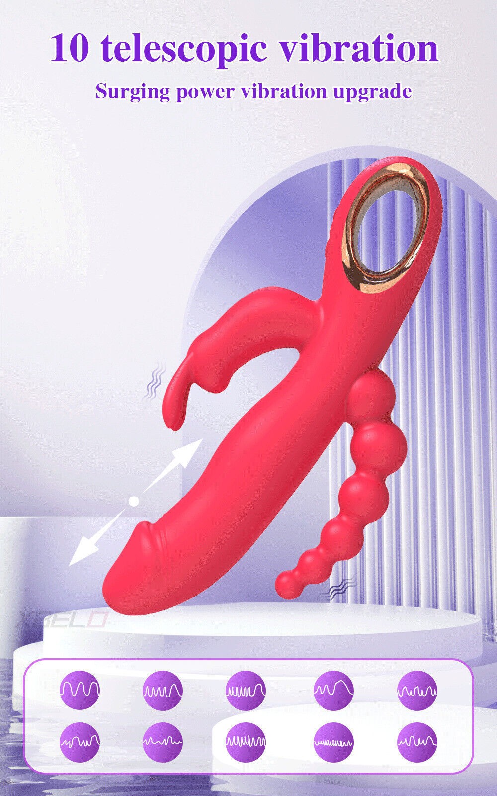 3 in 1 Thrusting Rabbit Vibrator G-Spot Clit Anal Dildo Massager Women Sex Toys
