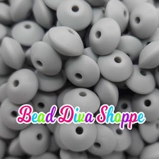 Set of 20 - LIGHT GRAY - 12mm Silicone Lentil Beads - DIY Jewelry Making -