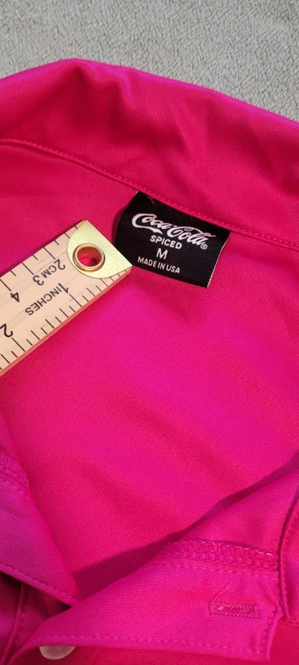 Coca Cola Spice Polo Shirt Mens Sz Medium 21 ptp Fuchsia Pink Golf USA Made Rare - Image 4 of 4