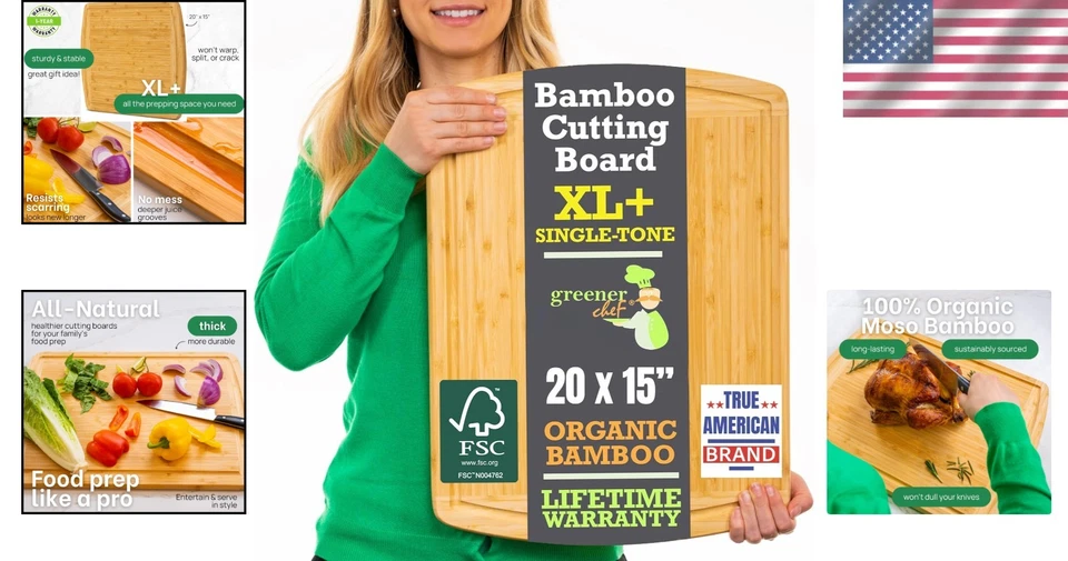 XL+ Organic Bamboo Cutting Board - Butcher Block for Kitchen - Image 2 of 4
