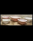 Vintage Pyrex, Pink & White Gooseberry Cinderella 4 Nesting Bowls & One Extra