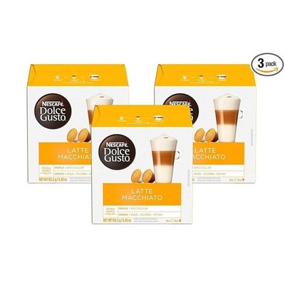 Dolce Gusto Nescafe Coffee Pods, Latte Macchiato, 16 Count, Pack of 3-NEW