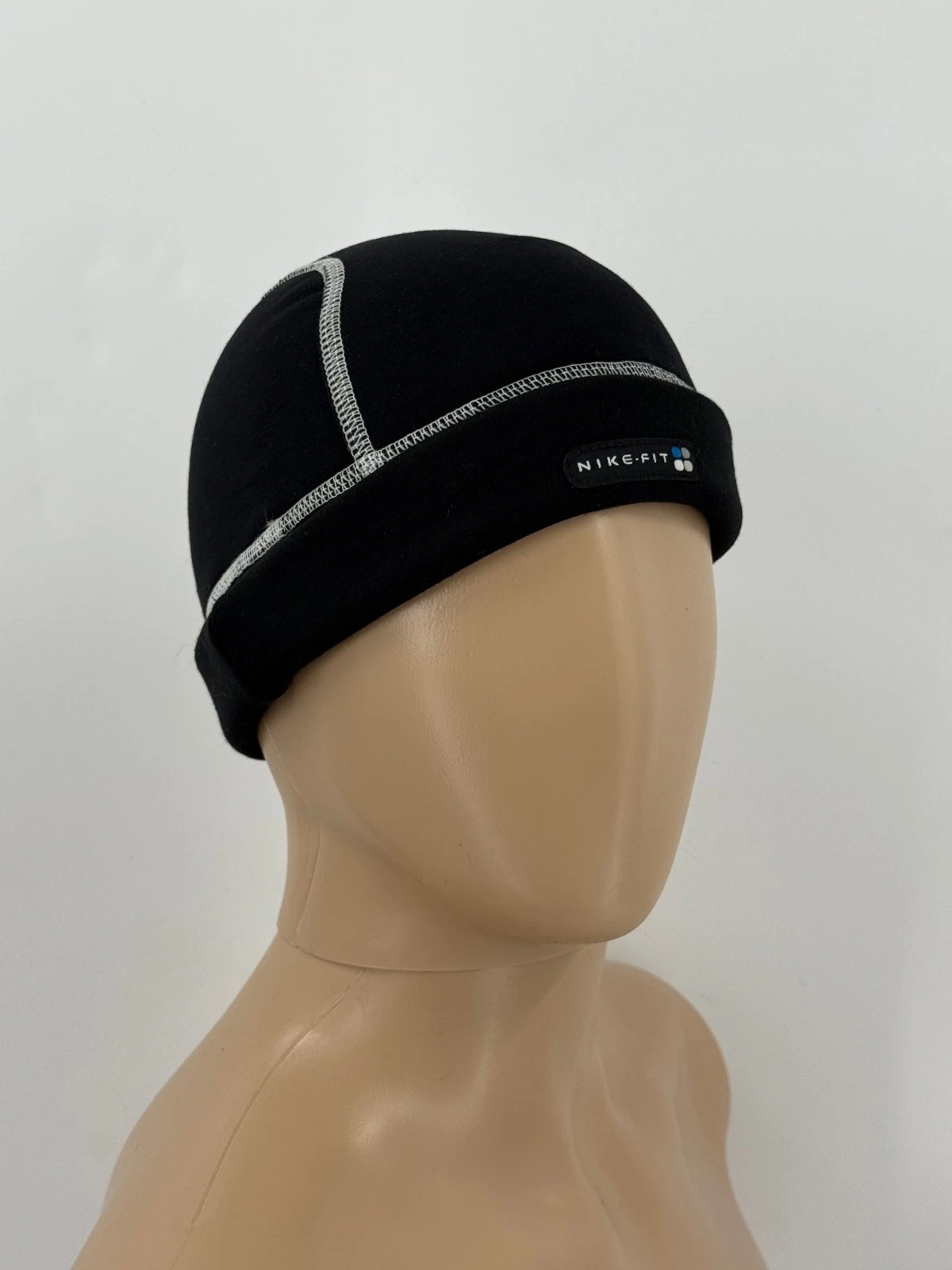 Vintage Nike Fit Polartec Fleece Black White Beanie Winter Hat Cap Men's OS