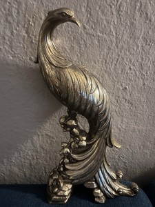 Metal Bird Peacock Figurine Sculpture Decorative Home Art Ornament