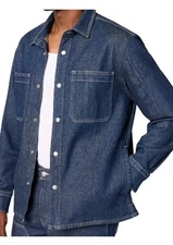 Levi Strauss Utility Shirt Jacket Mens XL Blue Denim Snap Closure Side Pockets