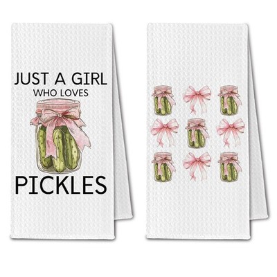 Pickle Gifts Kitchen Towels Coquette Pink Bow Hand Dish Bathroom 16x24 Inch 2PCS