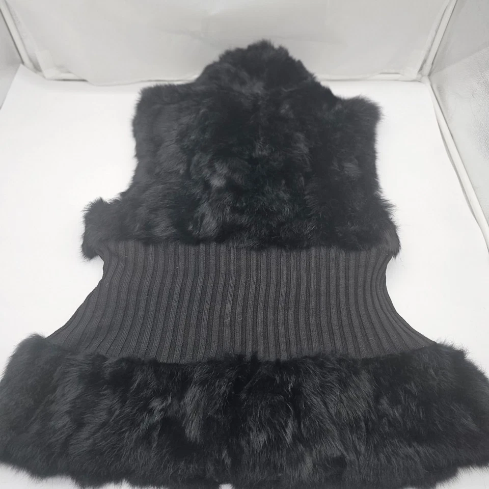 Chaleco de piel de conejo negro cintura ajustada talla L colección métrica para mujer Fa Foto 2 de 4