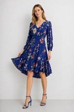 Maeve by Anthropologie Blue Long Sleeve Floral Boho Dress SizeS