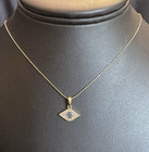 14K Y GOLD - MICRO PAVE SAPPHIRE (.03Ct.) DIA (.06Ct) EVIL EYE PENDANT NECKLACE — photo 2