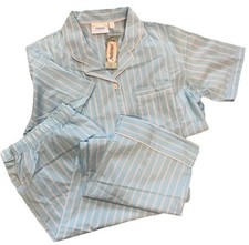Nuevo con etiquetas Juego de pijama National de 2 piezas para mujer L azul a rayas salón relax casa patio