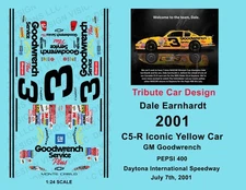 2001 #3 - 1:24 Scale Tribute Car Design  - Dale #3 Decals -  Daytona - Pepsi 400