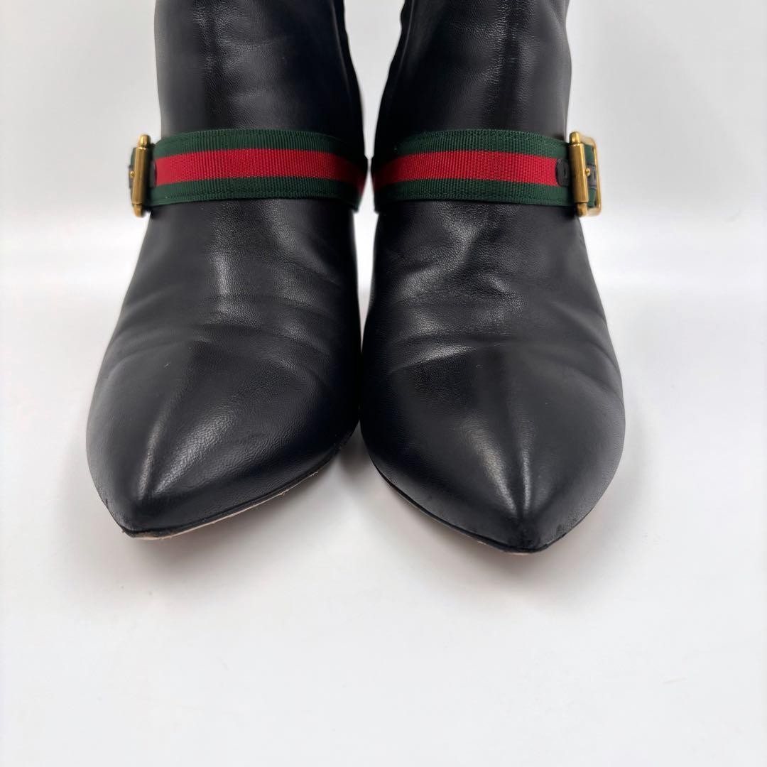 GUCCI Boots Heel Sherry Line Leather Black EU37/US7 116480c thumbnail 11
