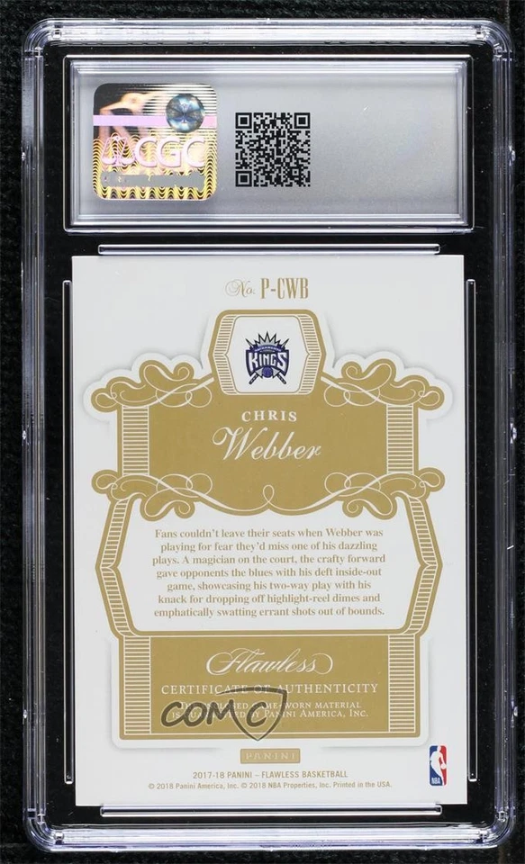 2017-18 Panini Flawless Patch /25 Chris Webber #P-CWB CGC 9 Mint Patch HOF - Image 2 of 2