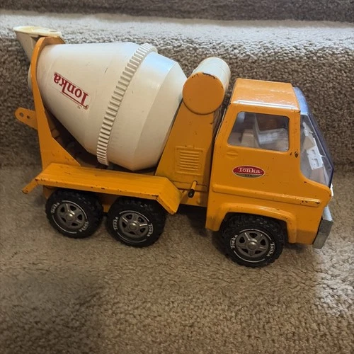 Vintage Tonka Orange Cement Mixer Concrete Pressed Steel Truck