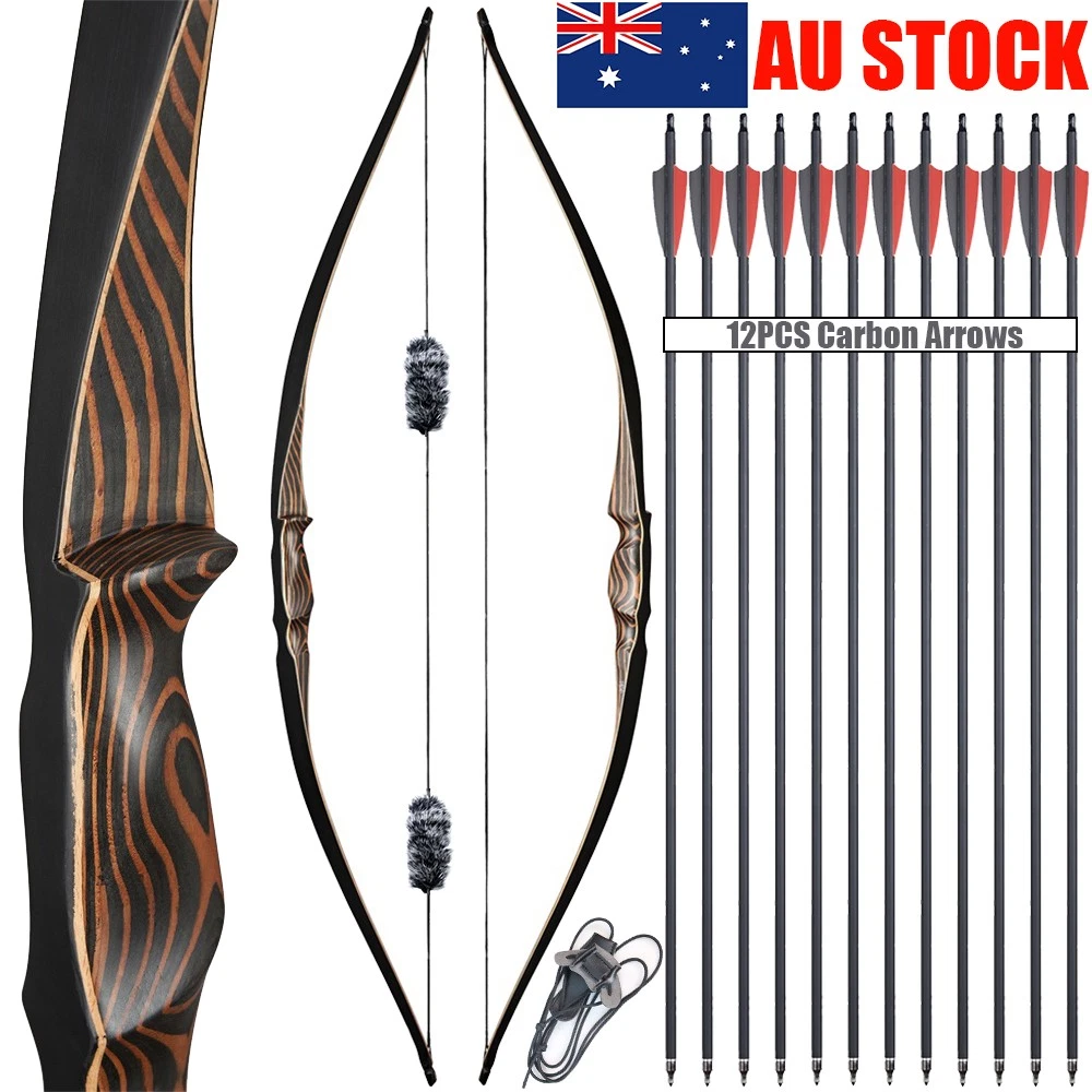 Archery 54" Traditional Recurve Bow 20-70lbs One-Piece Bow Hunting & Shooting RH