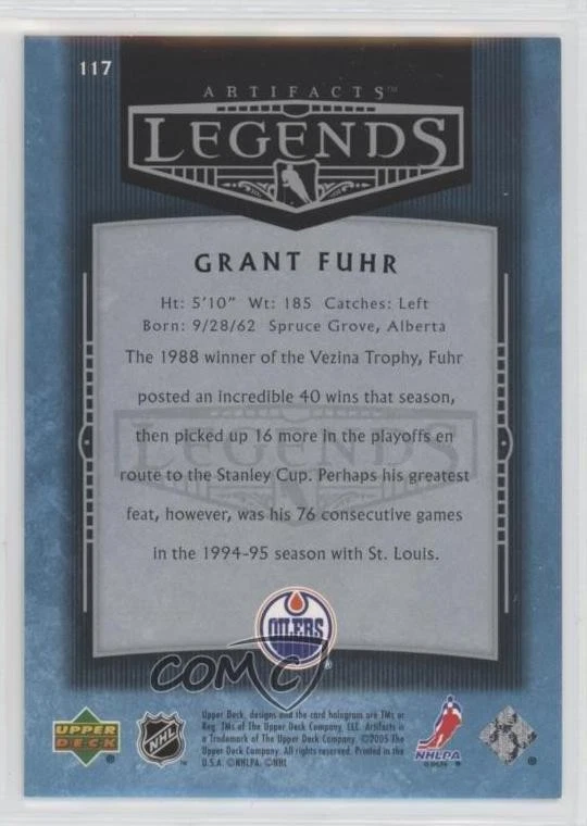 2005-06 Upper Deck Artifacts Legends /999 Grant Fuhr #117 HOF - Image 2 of 2