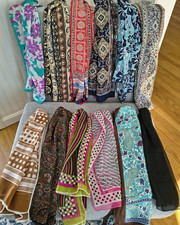 Lot of 12 Vintage Scarves Various Sizes Colors and Patterns