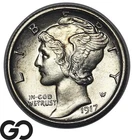 1917 Mercury Dime, Choice BU++, Full Bands Tougher Date Silver 10C