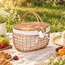 Rattan-Weidenkorb Mit Stofffutter, Handgeflochtener Aufbewahrungskorb Mit Griff,