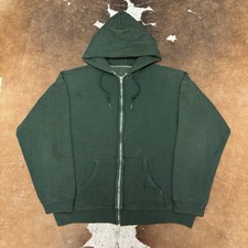 Vintage 60s Hoodie Zip Up Sweatshirt Green Faded