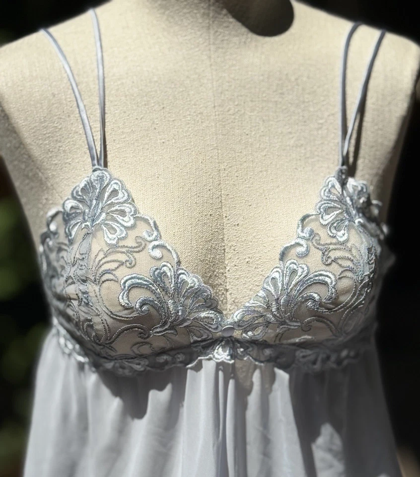 LISE CHARMEL Кокетливое Шифоновое Платье Вышитые Прозрачные Чашки Синий Серый M + Трусики L - Изображение 3 из 4