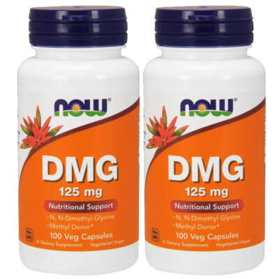 NOW Foods DMG, 125mg 2X100 Veg Caps N-Dimethyl Glycine Pangamic Amino Acid