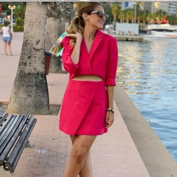 Zara Cut Out Short Mini Blazer Dress Pink Size S XXL NWT Bloggers Favourite