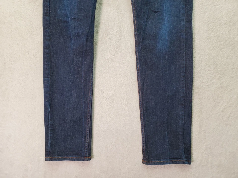 Pantalones de mezclilla WeSC para mujer talla 33 azul lavado oscuro frente plano pierna ajustada botón mosca Foto 3 de 4