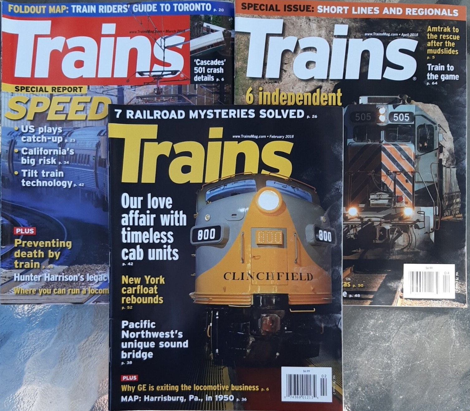 Trains Magazine 3 Issues 2018 Railroad Locomotive Rail Train History Feb Mar Apr